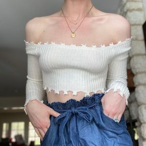 Off White Ultra Cropped Long Sleeve Top
